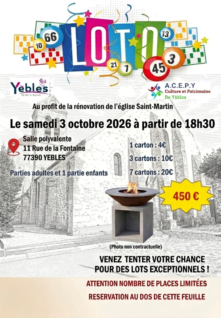 Loto au profit de la rénovation de l&rsquo;église Saint-Martin à Yèbles